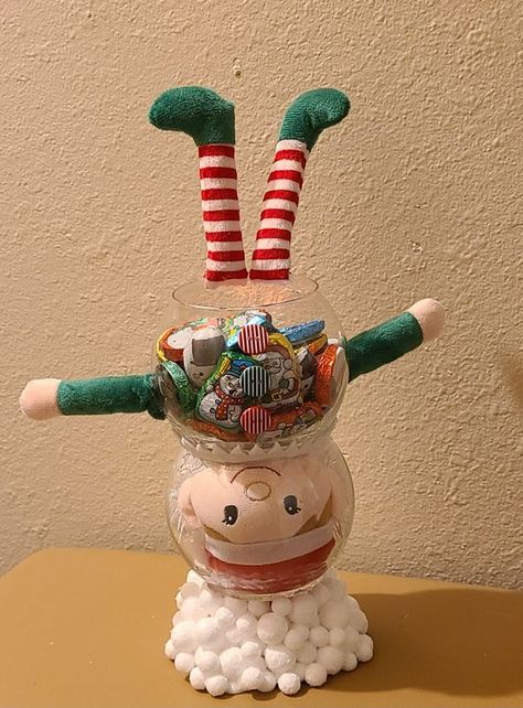 Dollar Tree Fanatics Crafts & Decor | I just finished this fun little elf who dove into the candy dish & got his head stuck | Facebook Candy Bowl, Candy Jars, Dollar Tree Crafts, Got Him, Candy Dishes, Christmas Candy, Dollar Tree, Craft Fairs, Holiday Crafts