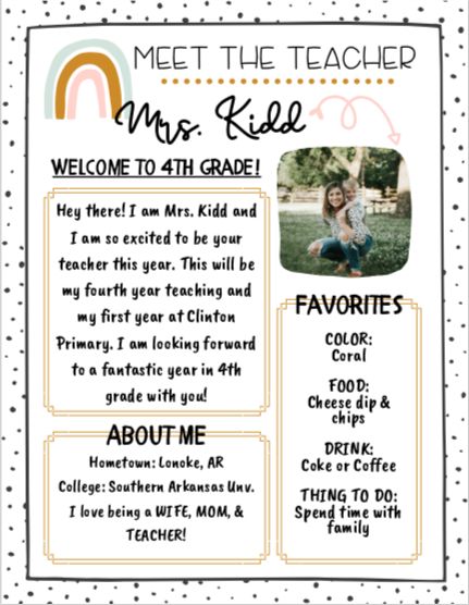 Meet The Teacher Daycare, Meet The Teacher Theme, About Me Teacher Letter, Meet The Teacher Assistant Template, Preschool Meet The Teacher Letter, Teacher Announcement Job, Student Teacher Introduction Letter, Cute Meet The Teacher Ideas, Boho Meet The Teacher Template