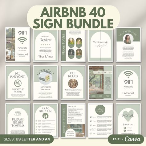 Airbnb Sign Bundle, Airbnb Welcome Sign, Wifi Sign Vrbo Host, Vacation Rental Sign, Guest Arrival Poster, Airbnb Signage Vrbo, Signs Poster Cabin, House Rules Sign Bnb, Wifi Password Sign, Airbnb Sign Template, Simple Signs Poster, Airbnb Guest Book Elevate your Airbnb hosting experience with our comprehensive bundle of 40 professionally designed signs, available in both US Letter and A4 formats. Perfect for any short-term rental property, these signs will help you create a welcoming and organiz Cabin Welcome Sign, Airbnb Signage, Airbnb Rules, House Rules Poster, Airbnb Checklist, Airbnb House Rules, Airbnb Signs, Airbnb Sign, Vrbo Host