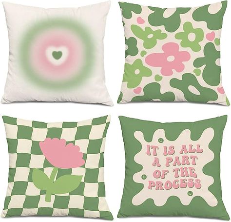 Trendy Aesthetic Preppy Danish Pastel Green and Pink Flower Floral Abstract Decorative Throw Pillow Cover Cushion Case for Girls Women Gifts, Girls Room Dorm Sofa Bed Trendy Decor 12 x20 Inch Set Of 4: Cushion Covers: Amazon.com.au Danish Pastel Green, Dorm Sofa, Pastel Green And Pink, Aesthetic Preppy, Danish Pastel, Trendy Aesthetic, Floral Abstract, Women Gifts, Trendy Decor