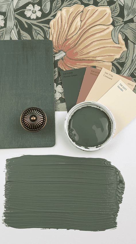 Moody Green Paint, Sherwin Williams Pewter Green, Sherwin Williams Paint Colors Green, Dark Green Rooms, Sherwin Williams Green, Moody Green, Pewter Green, Green Accent Walls, Dark Green Walls