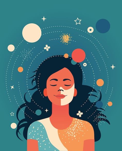 Woman in a meditative state smiling and ... | Premium Vector #Freepik #vector #reflection #zen #meditation #spiritual Spiritual Illustration Art, Meditation Graphic Design, Lord Venkateswara Images Full Hd 4k, Calm Illustration, Zen Illustration, Meditation Illustration, Mind Illustration, Spiritual Drawings, Transformation Images