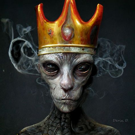 Alien with a crown on his head. Alien Crown, Buddha Statue, Crown, Statue, Art