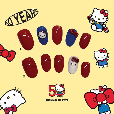 Hello Kitty Drawn Nails, Hello Kitty Nail Decals, Hello Kitty Nail Inspo Simple, Hello Kitty Thanksgiving Nails, Sanrio Gel Nails, Easy Hello Kitty Nails, Nails Inspo Hello Kitty, Hello Kitty Gel Nails, My Sanrio