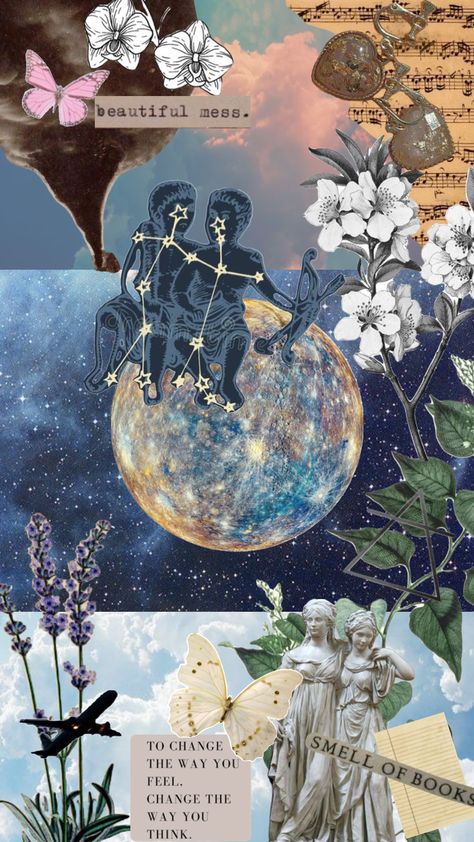 Gemini Moon things. #Gemini #Twins #GeminiMoon #geminisun #astrology #thoughts #space #universe #moon #mercury #mercuryruled #flowers #planets Spooky Gemini Art, Gemini Moon Aesthetic, Gemini Midheaven, Gemini Astrology Art, Scorpio Party, Gemini Illustration, Gemini Planet, Gemini Vibes, Gemini Moon Sign