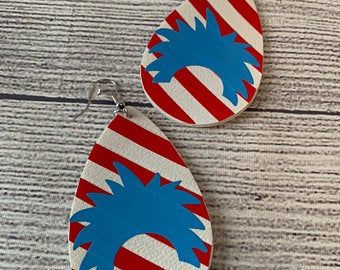 Dr Seuss Earrings, Faux Leather Sheets, Dr Suess, Painted Earrings, Faux Leather Earrings, Cricut Machine, Leather Sheets, Dr Seuss, Leather Earrings