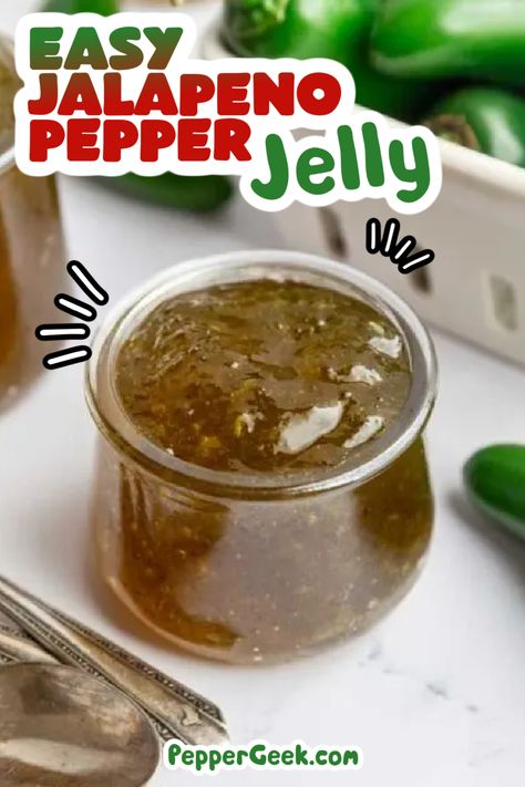 Jalapeño plants can be quite prolific. If you’ve already made enough pickles and hot sauce, try our sweet and spicy jelly during the harvest season. This easy recipe for jalapeño jelly uses just four simple ingredients. Small Batch Jalapeno Jelly Recipe, Jalapeno Pepper Jelly Recipe Powder Pectin, Texas Jalapeno Jelly, Jalepeno Recipes Jelly, Sure Jell Jalapeno Jelly Recipe, Freezer Jalapeno Recipes, Canned Jalapeno Jelly Recipes, How To Make Jalapeno Jelly, Jalapeno Syrup Recipes