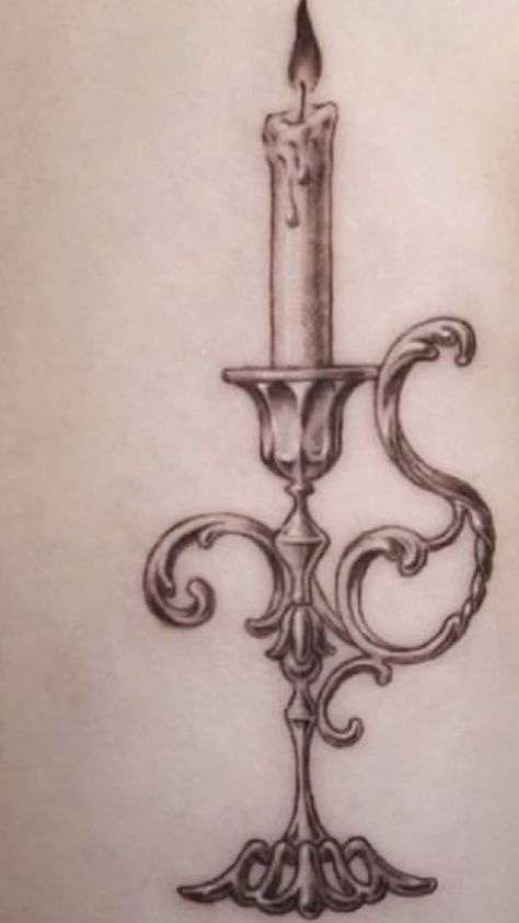 Gothic Candle Tattoo, Candle Holder Tattoo, Candlestick Drawing, Candlestick Tattoo, Candle Sketch, Cup Tattoo, Candle Drawing, Gothic Candles, Candle Tattoo