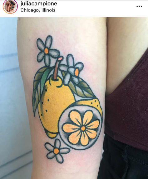 Lemon Tree Tattoo, Lemon Tattoo, Fruit Tattoo, Food Tattoos, Lemon Tree, Tree Tattoo, Custom Tattoo, Skin Art, Tattoo Designs Men