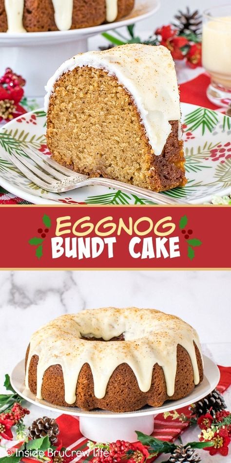 Egg Nog Bundt Cake Recipe, Eggnog Bundt Cake, Eggnog Pound Cake, Eggnog Glaze, Eggnog Dessert, Eggnog Cake, Easy Eggnog, Christmas Eggnog, Mini Bundt Cakes