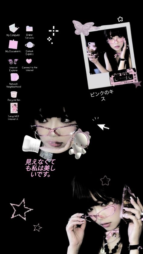 #girlcore #yk2 #wallpaper #blackandpink Y2k Black And Pink Wallpaper, Japanese Y2k Wallpaper, Wallpaper Yk2, Yk2 Wallpaper, Y2k Aesthetic Wallpaper, Wallpapers Ideas, Kawaii Things, Y2k Wallpaper, Y2k Black