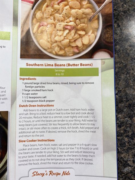 Southern Lima Beans, Southern Butter Beans, Lima Beans And Ham, Beans And Ham, One Pot Wonders, Dutch Oven Recipes, Lima Beans, Southern Food, Smoked Ham