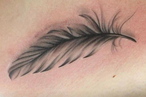 Feather Tattoo Leg Women, Light Feather Tattoo, Feather Collarbone Tattoo, Tattoo Feather Birds, Black And Grey Feather Tattoo, Angel Feather Tattoo, White Feather Tattoo, Feather Wrist Tattoo, Veer Tattoo