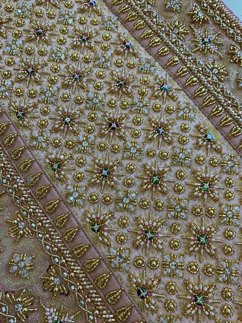 Zardosi Project Work Design, Zardozi Embroidery Designs Pattern, Lady Danbury, Zardosi Embroidery, Gold Work Embroidery, Embroidery Fashion Detail, Tambour Embroidery, Textile Projects, Bead Embroidery Tutorial