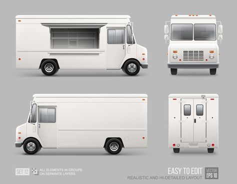 Step Van Food Truck, Food Truck Graphic Design, Food Truck Mockup, White Food Truck, Food Van Design, Food Truck Template, Food Truck Art, Foodtruck Design, Truck Template