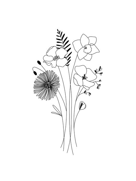 What a way to honor those you love. This particular design was for the birth flowers of an entire family of girls after their mother’s passing. Their mom was an artist, and I know she would love it. Flowers Line Drawing, Flower Line Drawing, Line Drawing Tattoos, Wildflower Drawing, Wildflower Tattoo, Atlanta Artist, Flower Line Drawings, Birth Flower Tattoos, Line Flower