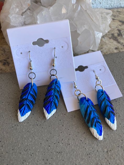 Polymer Clay Feathers, Bluejay Feather, Clay Feathers, Recycle Jewelry, Blue Jay Feather, Polymer Clay Studs, Clay Studs, Earrings Feather, Nickel Free Earrings