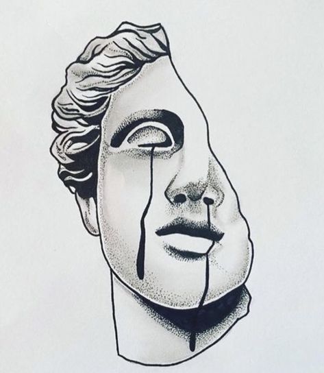 David Statue Tattoo Minimal, David Greek Tattoo, Cracked Statue Tattoo, Simple Greek Statue Tattoo, David Tattoo Design, Statue Tattoo Design Greek, Greece Tattoo Mythology, Greek God Face Tattoo, Wilderness Tattoo