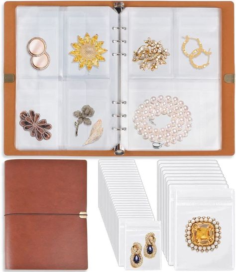 Amazon.com: ChezMax Jewelry Organizer, Jewelry Storage Book with Pockets, Foldable Earrings Travel Album, PU Leather Accessories Holder Booklet for Bracelets Necklace Rings (64 Grids+64 Anti-Oxidation PVC Bags) : Clothing, Shoes & Jewelry Leaf Book, Travel Album, Binder Rings, Jewelry Organizer Storage, Big Jewelry, Organizer Jewelry, Jewelry Roll, Earring Organizer, Accessories Holder