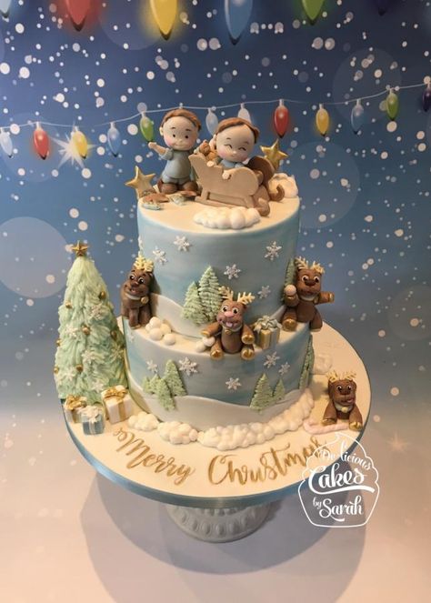 Christmas cake  by De-licious Cakes by Sarah Christmas 1st Birthday Boy, 1st Birthday Boy Cake, Birthday Boy Cake, Christmas 1st Birthday, Rodjendanske Torte, Boys 1st Birthday Cake, Christmas Themed Cake, Cookie Cake Pie, Christmas Cake Designs