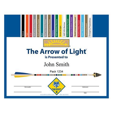 Free Arrow of Light Personalized Award Certificate Cub Scout Flag Ceremony, Arrow Of Light Plaque, Arrow Of Light Ceremony, Arrow Of Light Award, Arrow Of Light, Cub Scout Crafts, Wolf Scouts, Create Certificate, Bear Scouts