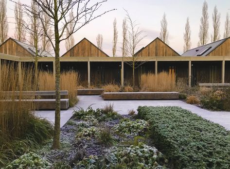 Brick Wall Drawing, Mental Health Retreat, Buddhist Retreat, Buddhist Architecture, Standing Seam Metal Roof, Agricultural Buildings, Retreat Center, Meditation Retreat, Meditation Center