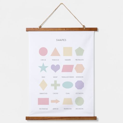 Pastel shape learning poster Learning Everyday, Decorate A Wall, Illustrated Poster, Dominic Cooper, Learning Poster, Educational Wall Art, Shape Posters, Education Inspiration, Decor Hanging