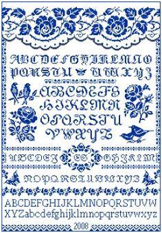 Free Cross Stitch Patterns by EMS Design. Free Project 2008 - The Rose Sampler (Part 2). Free Cross Stitch Patterns Vintage, Cross Stitch Freebies Free Downloads, Blue And White Cross Stitch, Sampler Embroidery, White Cross Stitch, Cross Stitch Sampler Patterns, Cross Stitch Fonts, Cross Stitch Freebies, Stitch Sampler