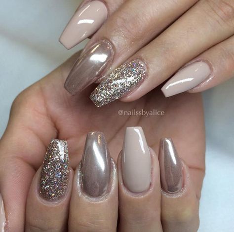 Tan And Silver Nails, Taupe Nail Designs, Stiletto Nails Designs Classy, Beige Nails Design, Taupe Nails, Silver Nail Designs, Classy Nail Designs, Fall Gel Nails, Cute Nails For Fall