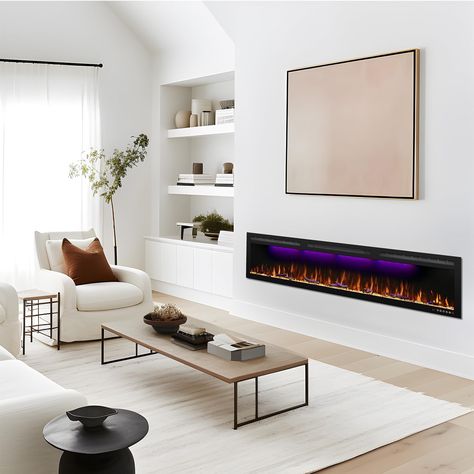 Mystflame 72 inch Electric Fireplace - Ultra Slim Frame - in Wall Recessed & Wall Mounted - Multicolor Flame - Log & Crystal Hearth - 1500/750 Watt... Size:72 Inch Recessed Wall, Slim Frame, Fireplace Wall, Electric Fireplace, Wall Mount, Remote Control, Home Kitchens, Fireplace, Electricity