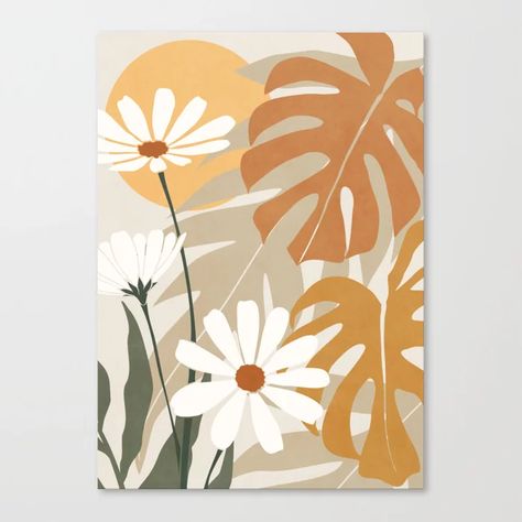 Boho Painting Plants, Canvas Print Art, Color Block Flower Painting, Acrylic Paint Plants, Easy Boho Painting Ideas On Canvas, Plant Painting Ideas On Canvas, Line Art Painting Canvases, Wood Canvas Painting Ideas, Minimalist Painting Ideas On Canvas