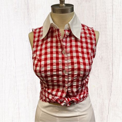 Cute Gingham Sleeveless Tops Brand: Unique Vintage/Smack Parlor Button Front Color: Red& White Material: Cotton Blend- Some Stretch Condition: Net - Never Worn. Boutique End Of Season Aprox Measurements: Size Xs (2-4) Bust: 32” Waist:28” Hips: 34” Shoulder To Hem: 23” Size Xl (14) Bust: 44” Waist:39 Hips: 44 Shoulder To Hem: 25” Size 1x ( 16) Bust: 46” Waist:44” Hips: 48” Shoulder To Hem: 26” Poshmark Customers: Respectful Offers Welcome! Lowball Offers Declined Without Negotiation Or Ignored. T 1965 Fashion Women, Quirky Fashion Vintage, Vintage Americana Outfits, 50s Inspired Outfits, 1965 Fashion, Americana Outfits, 1980s Outfits, Apple Jack, Gingham Top