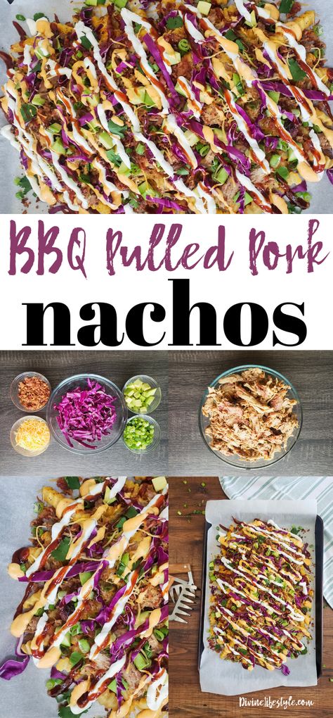 BBQ Pulled Pork Nachos Recipe Cowboy Nachos Recipes, Pork Nachos Pulled, Cowboy Nachos, Bbq Pork Nachos, Bbq Nachos Recipe, Sunday Funday Food, Pulled Pork Nachos Recipe, Pork Nachos Recipe, Healthy Pulled Pork