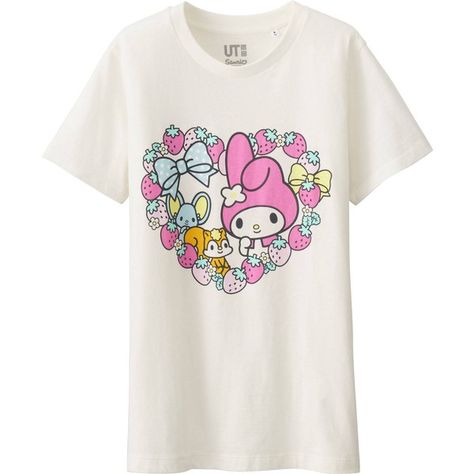 UNIQLO SANRIO Short Sleeve Graphic T-Shirt ($10) ❤ liked on Polyvore featuring tops, t-shirts, white cotton t shirts, hello kitty tee, white tops, cotton tee and white cotton tops Shirts Hello Kitty, Sanrio Shirts, Hello Kitty Store, Sanrio Clothes, Cool Shirt Designs, T Shirt Time, Free T Shirt Design, Cotton T Shirts, Pastel Outfit