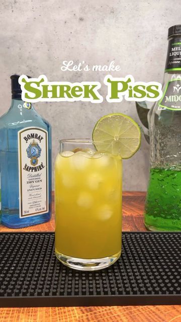 Tipsy Goat Cocktails on Instagram: "Shrek Piss 🧌💦 Ingredients - 1oz Tequila - 1oz Peach Schnapps - 1/2oz Gin - 1/2oz Triple Sec - 1/2oz Sour Apple Pucker - 1oz Watermelon Pucker - 1/2oz Midori - 1/2oz Sweet & Sour Mix - Pineapple Juide #cocktailrecipes #cocktails #cocktail #drinkrecipes #drinks #mixology #cocktailtime #drink #drinkstagram #cocktails30sec" Shrek Inspired Drinks, Shrek Themed Shots, Shrek Inspired Cocktails, Shrek Alcoholic Drinks, Shrek Themed Cocktails, Swampwater Cocktail, Shrek Party Drinks, Swamp Water Cocktail, Sour Apple Schnapps Drinks