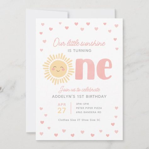 Create your own Invitation | Zazzle Sunshine Girl, Girl 1st Birthday, 1st Birthday Invitation, 1st Birthday Invitations, Create Your Own Invitations, Birthday Invite, 1st Birthday Girls, Sign Poster, Birthday Invitations