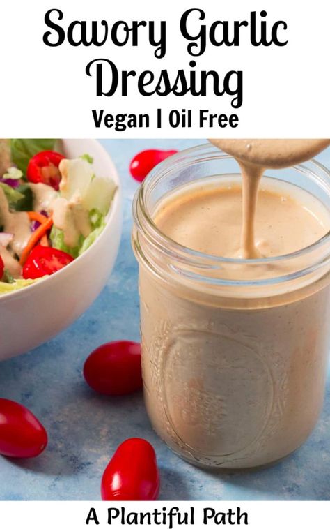 Oil Free Salad Dressing, Vegan Oil Free, Garlic Dressing, Oil Free Vegan Recipes, Vegan Salad Dressing, Vegan Worcestershire Sauce, Vegan Dressing, Vegan Dip, Salad Greens