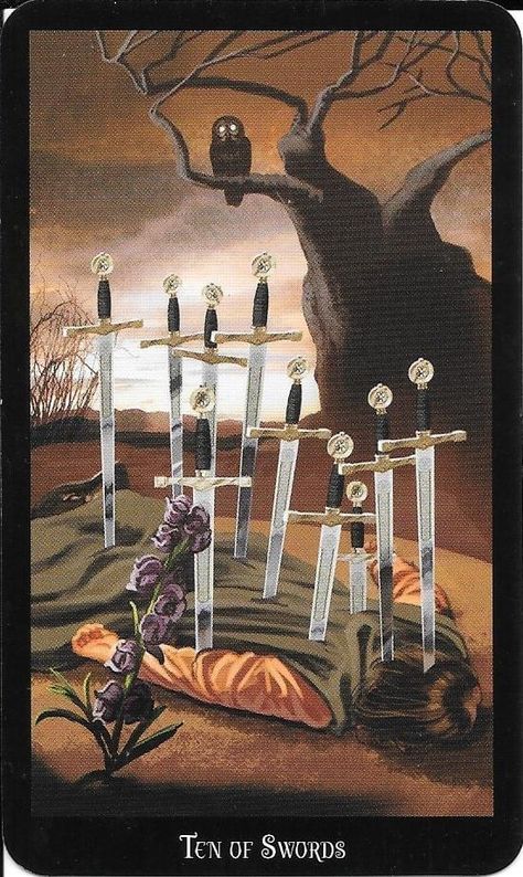 10 Of Swords Tarot, 10 Of Swords, Ten Of Swords, Witches Tarot Deck, Wands Tarot, Swords Tarot, Witch Tarot, Witchy Crafts, Tarot Cards Art