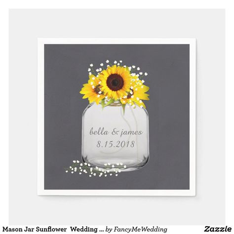 Mason Jar Sunflower  Wedding Paper Napkins Cocktail Reception Wedding, Beach Wedding Purple, White Tent Wedding, Outdoor Wedding Centerpieces, Barn Wedding Centerpieces, Chalkboard Party, Chalkboard Mason Jars, Wedding Paper Napkins, Sunflower Wedding Decorations