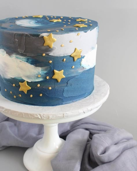 Sky Cake, Confectionary Art, Boys First Birthday Cake, Blue Birthday Cakes, Galaxy Cake, Galaxy Party, Two The Moon, First Trip Around The Sun, Blue Cakes