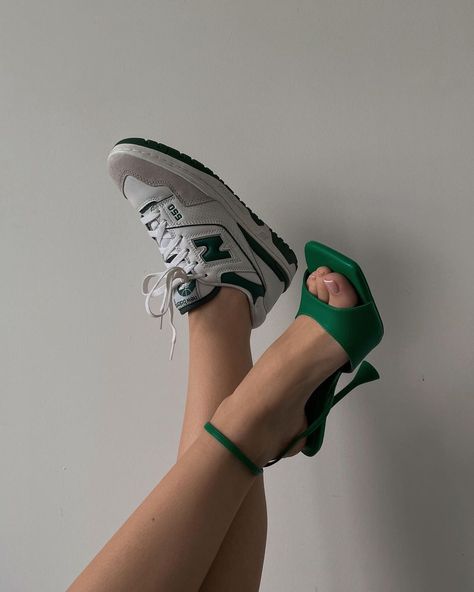 Simplicity is the key 🕊 on Instagram: “Green choices 🥦 ___________________________________ #newbalance550 #zaraheels #greenfashion #greenshoes #sneakersandheels #sneakersaddict…” Aesthetic Pictures Shoes, Heels Photo, Zara Heels, Green Choices, Scene Girls, Sneakers Addict, Fancy Jewellery, Black Trousers, Cream Sweater