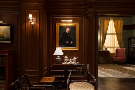 OLA MASLIK — MADAM SECRETARY Gentleman Lounge, Classic Office Interior, Wooden Paneling, Madam Secretary, Classic House Design, Classic Office, Home Library Design, Home Library, Office Interior Design