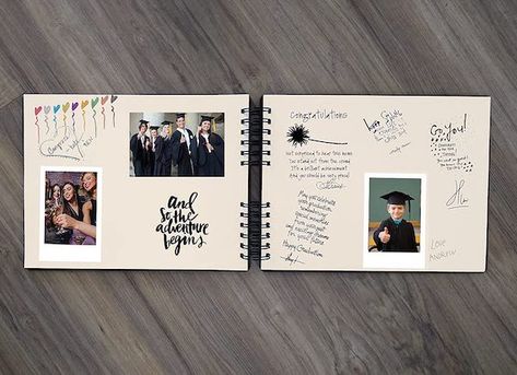 5 Graduation Party Ideas You’ll Want to Steal Immediately School Campaign Ideas, Graduation Album, Graduation Guest Book, Graduation Book, Polaroid Photo Album, Graduation Scrapbook, Sons Graduation, Custom Guest Book, Wooden Guest Book