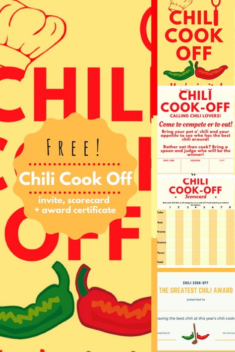 Chilli Cookoff, Amazing Chili, Ward Activities, Simple Chili, Chili Party, Souper Bowl, Chili Bar, Chili Cookoff, Free Certificate Templates