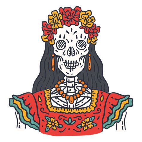 Day of the dead floral skeleton woman color stroke PNG Design Day Of The Dead Illustration, Skeleton Woman, T Shirt Design Software, Day Of The Dead Skeleton, Floral Skeleton, Skeleton Illustration, Art Time, Illustration Graphic, Create T Shirt