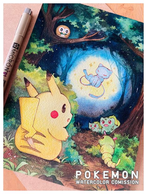 Pokemon Commission Watercolor Art A5 Background TCG Card Anime Team Trainer Buddy Pet Animal Handmade Custom Gift Painting (MADE to ORDER) Pikachu Illustration, Mew Art, Pokemon Watercolor, Pokemon Painting, Gift Painting, Pikachu Art, Alice And Wonderland Quotes, Pokemon Drawings, Art Drawings For Kids