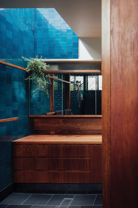 Tile And Wood Bathroom, Nielsen Jenkins, Heath Ceramics Tile, Heath Tile, Ceramics Tile, Brisbane Architects, Modernist Architects, House Restoration, Heath Ceramics