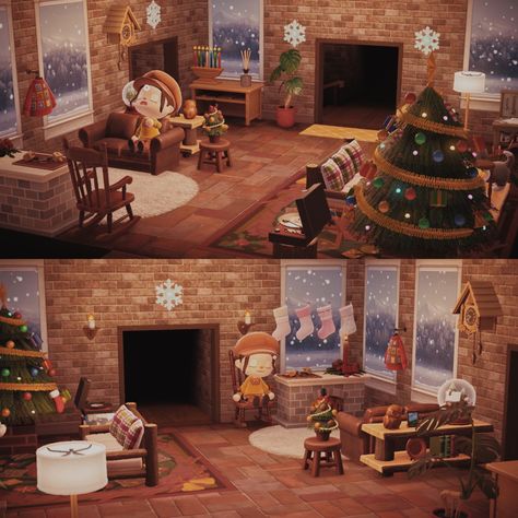 Some inspo from my animal crossing living room on my island, Sicilia Acnh Winter Living Room, Acnh Christmas Living Room, Acnh Christmas Room, Acnh Living Room Inspiration, Acnh Living Room Design, Room Ideas Acnh, Animal Crossing Living Room Ideas, Acnh Living Rooms, Animal Crossing Living Room