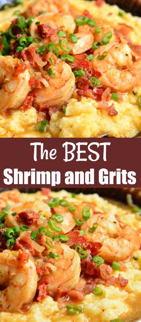 Best Shrimp And Grits Recipe, Bacon Grits, Easy Shrimp And Grits, Cajun Shrimp And Grits, Shrimp N Grits Recipe, Cheesy Grits, Grits Recipe, Juicy Shrimp, Shrimp And Grits