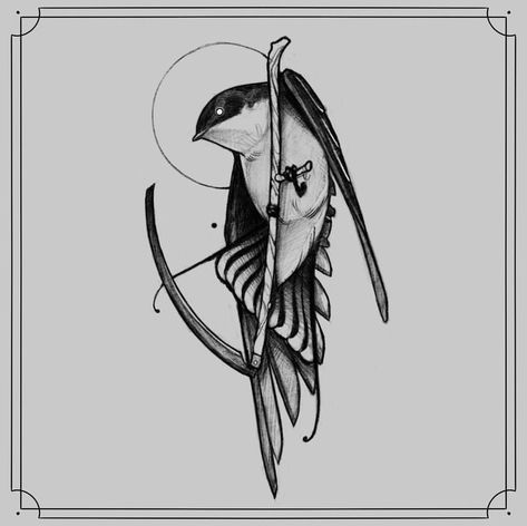 Bird With Arrow Tattoo, Cuckoo Bird Tattoo, Neo Traditional Art, Black Art Tattoo, Stitch Tattoo, Greek Tattoos, Dark Art Tattoo, Bird Tattoo, Digital Portrait Art